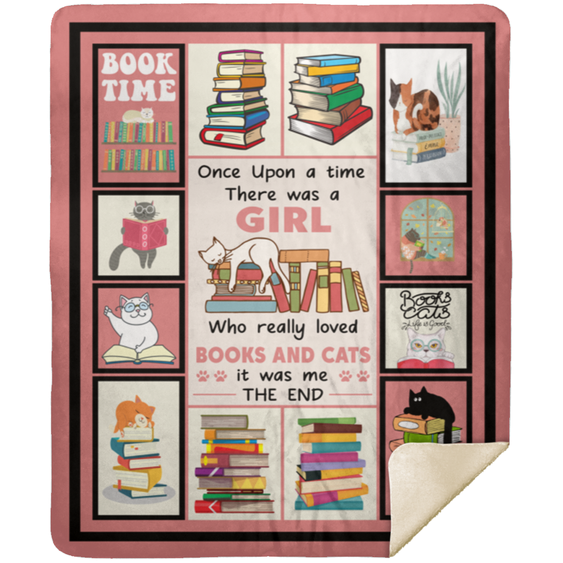Who Really Loved Cats And Book Pink Background Fleece Blanket, Premium Sherpa Blanket, Reading Lover Gift, Cats And Book Blanket MSHM Premium Sherpa Blanket 50x60