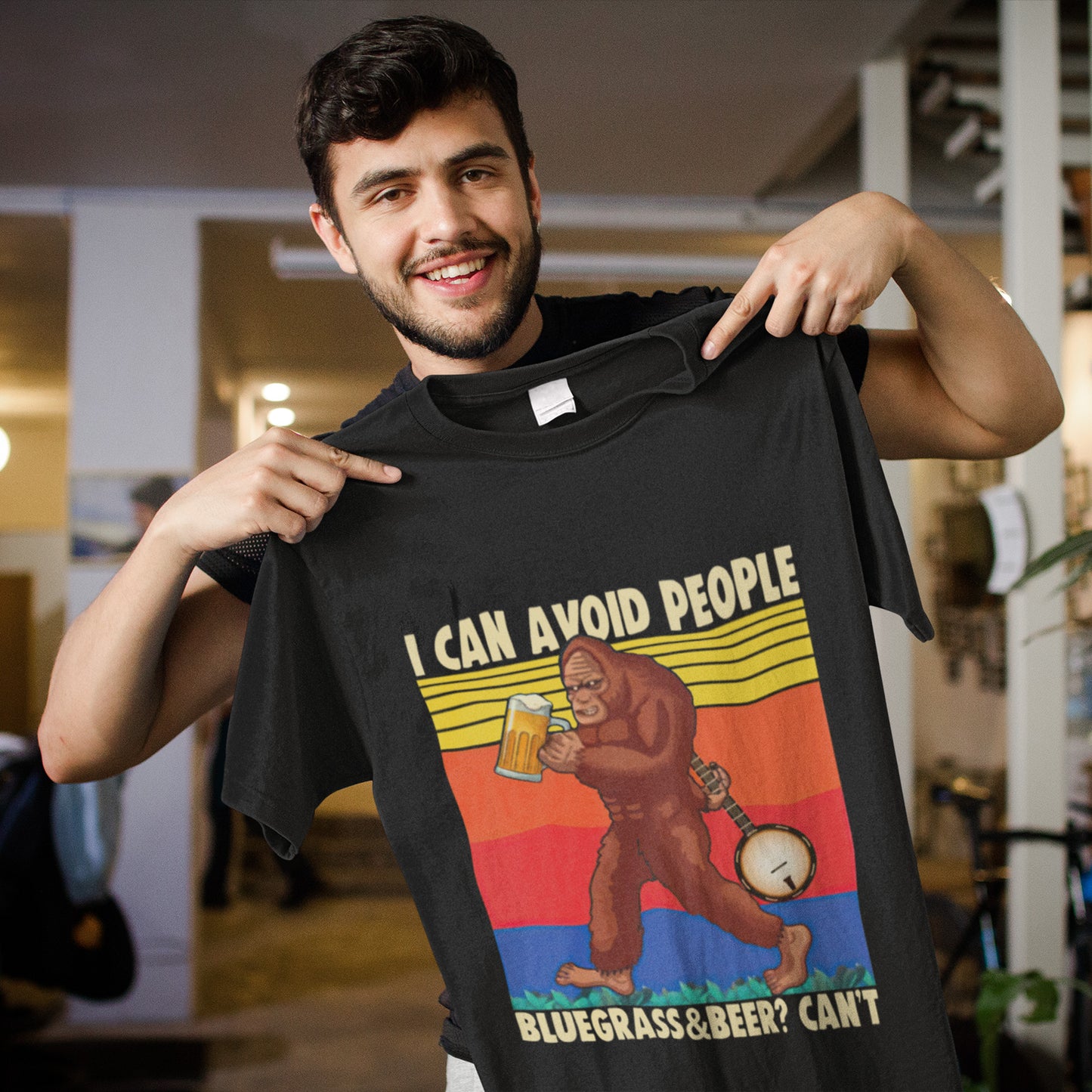 Bigfoot I Can Avoid People Bluegrass And Beer Can’t Vintage T-Shirt