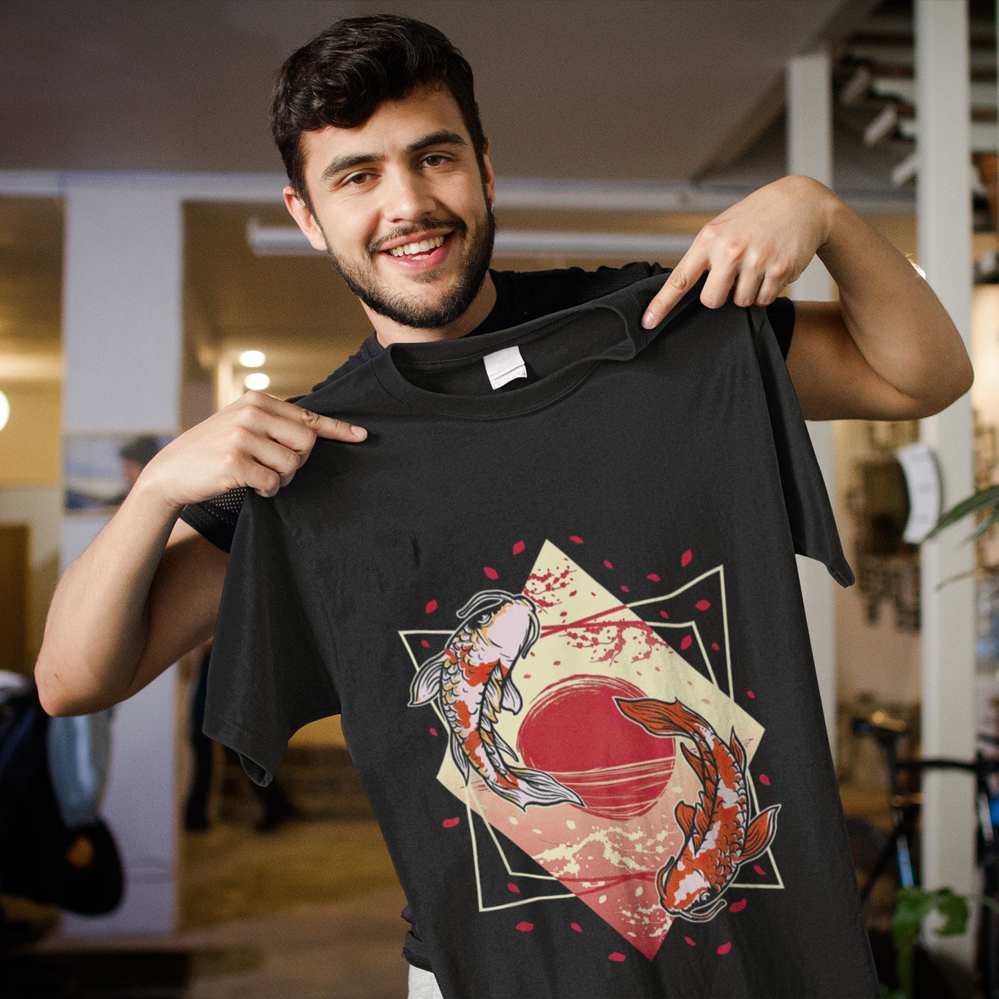 Cherry Blossom Japanese Koi Fish Cool Design Gift T-Shirt