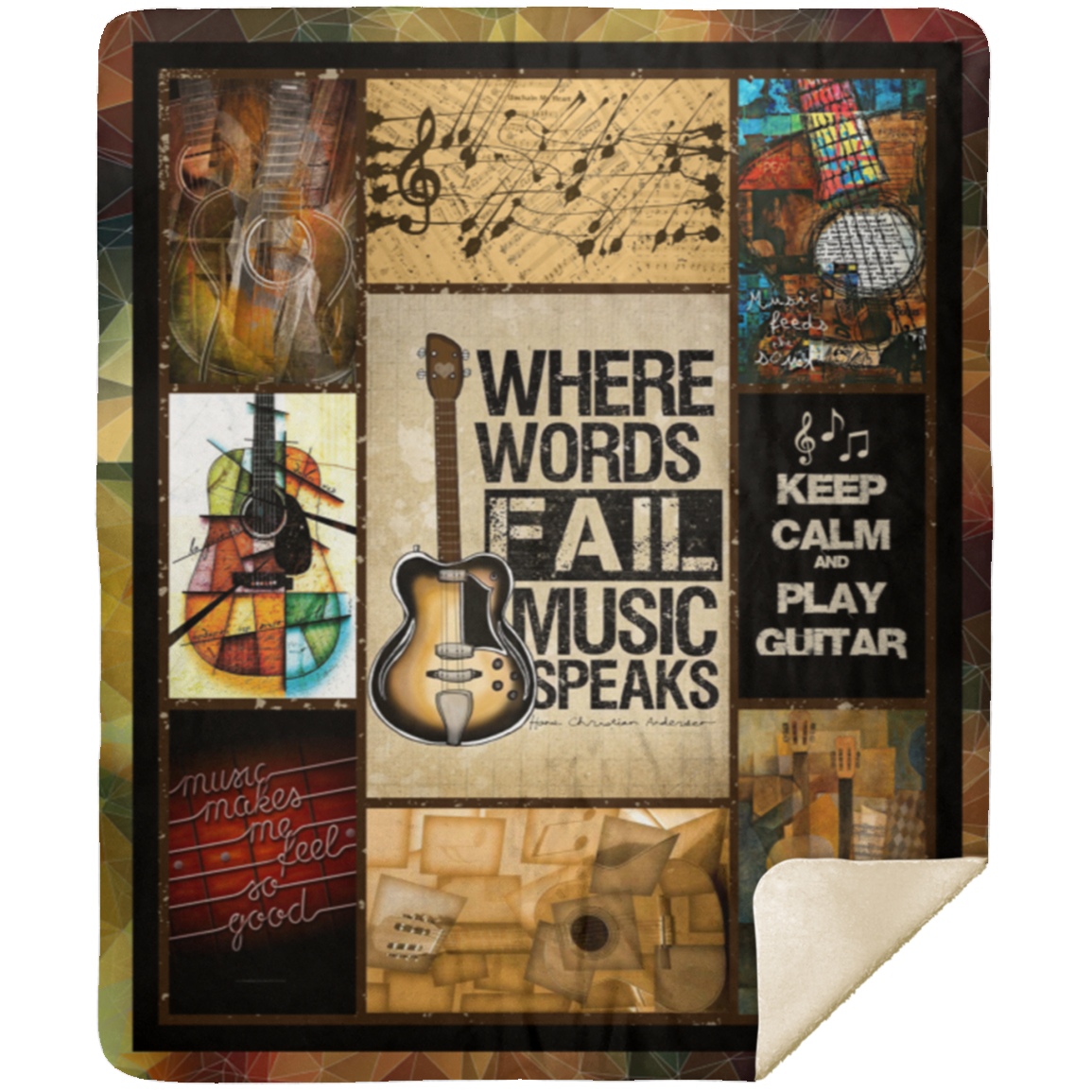 Where Words Fail Music Speaks Fleece Blanket, Premium Sherpa Blanket, Guitar Lover Gift, Guitar Blanket, Music Blanket, Guitarist Gift MSHM Premium Sherpa Blanket 50x60
