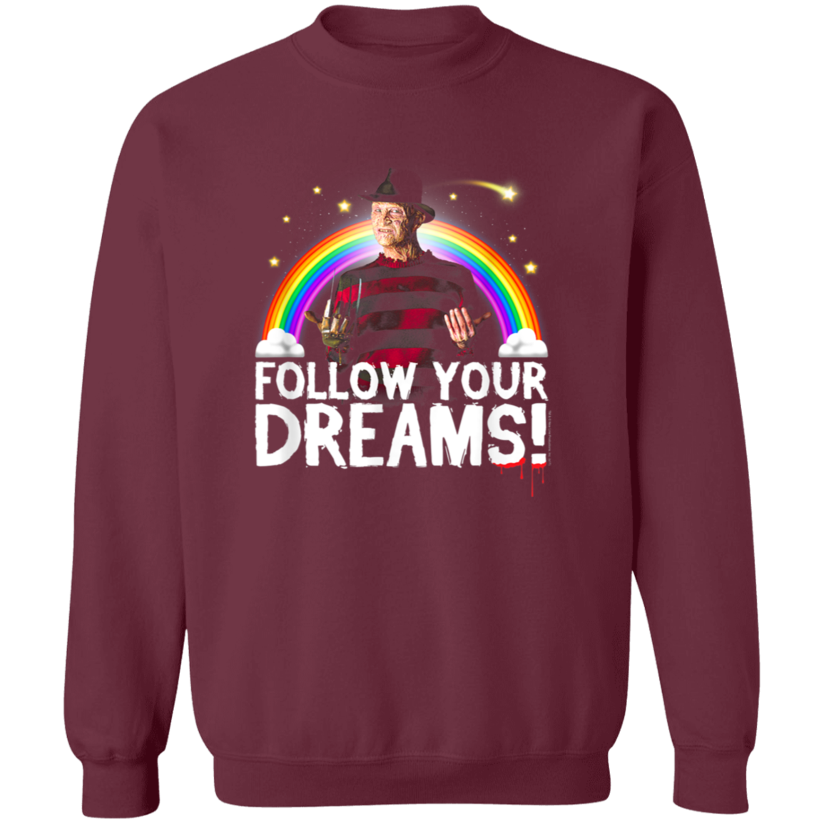 Nightmare On Elm Street Follow Dreams Rainbow Halloween Vintage T-Shirt, Freddy Krueger Shirt, Funny Freddy Krueger Shirt, Halloween ShirtG180 Gildan Crewneck Pullover Sweatshirt