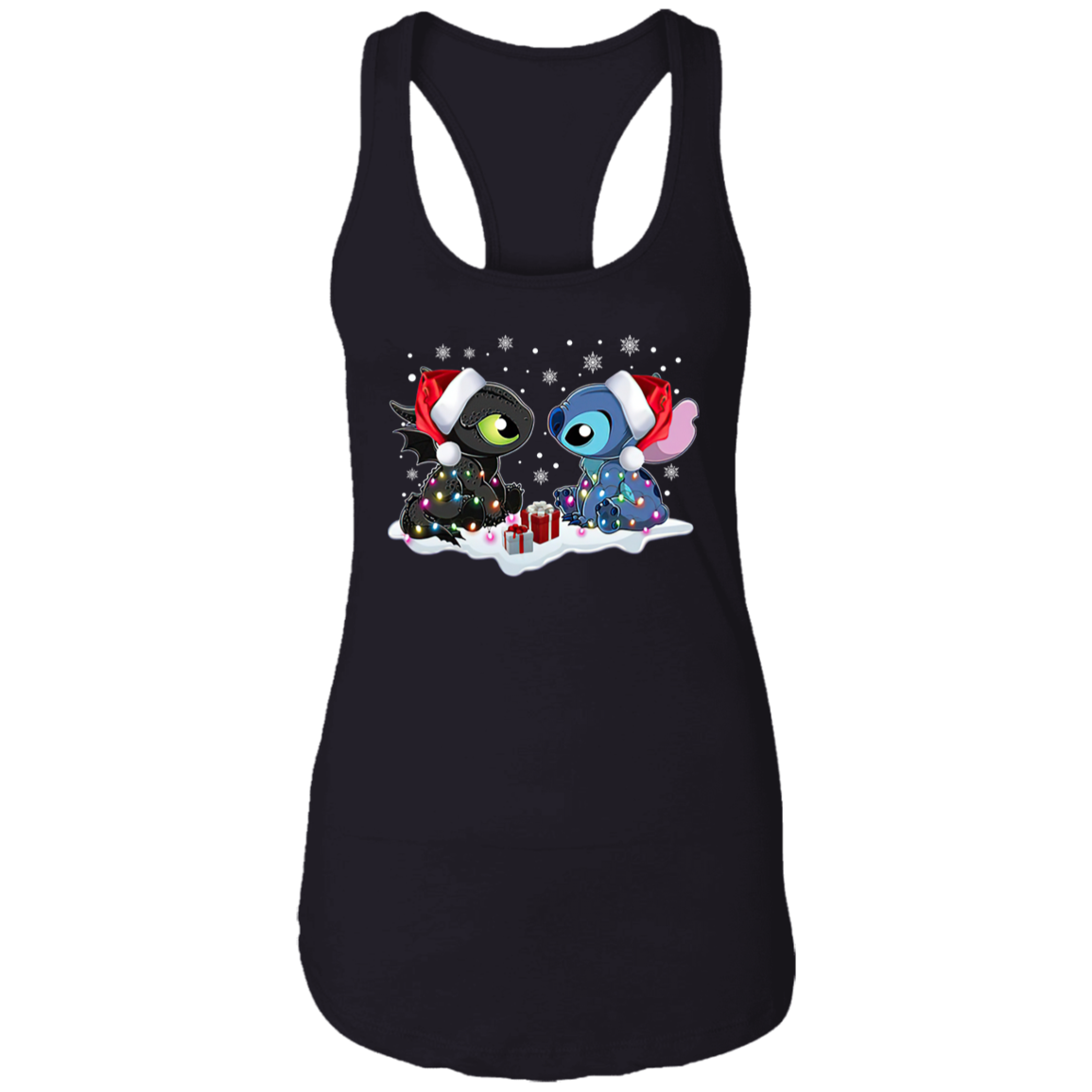 Stitch And Toothless Santa Christmas With Xmas Lights Unisex Sweatshirt Tank