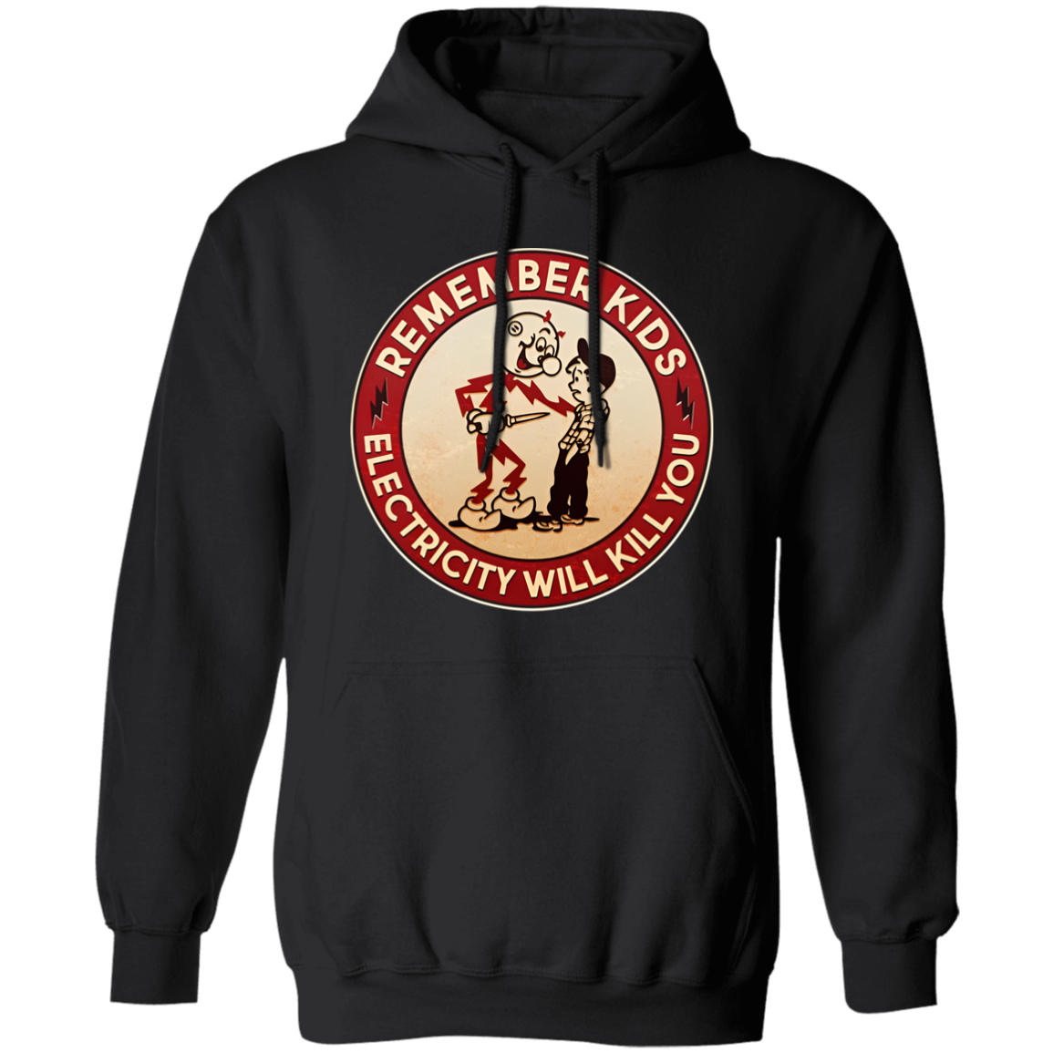 Funny Retro Vintage Electricity Will Kill You Emblem Vintage Gildan Pullover Hoodie