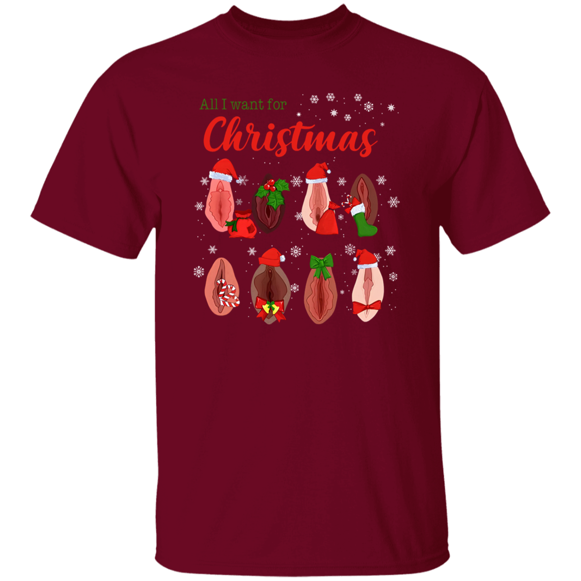 Dirty Christmas All I Want for Christmas Is Vagina Funny Dirty Christmas Gift for Couple T-Shirt