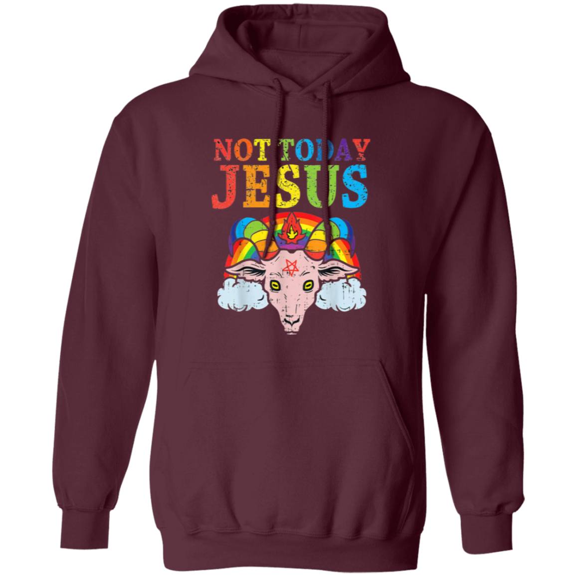 Not Today Jesus Rainbow Vintage T-Shirt, Satanism Shirt, Satan Shirt, Satan Goat Shirt, Religious Shirt, Religion Shirt, Satanic Shirt G185 Gildan Pullover Hoodie