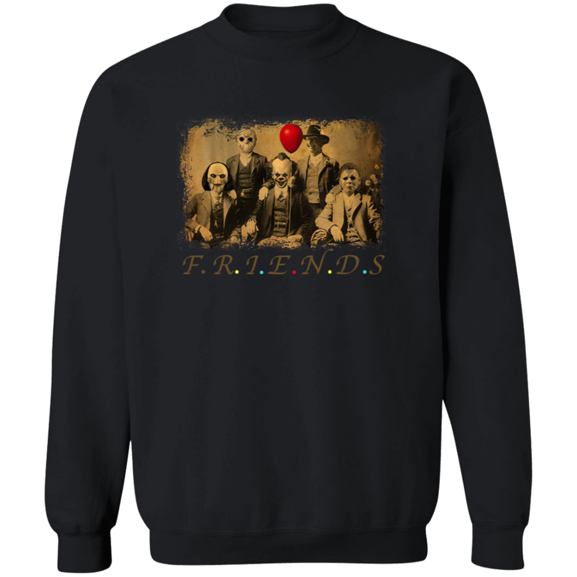 Fr-iends Horror Five Characters Squad Funny Halloween Movie Vintage Crewneck Pullover Sweatshirt