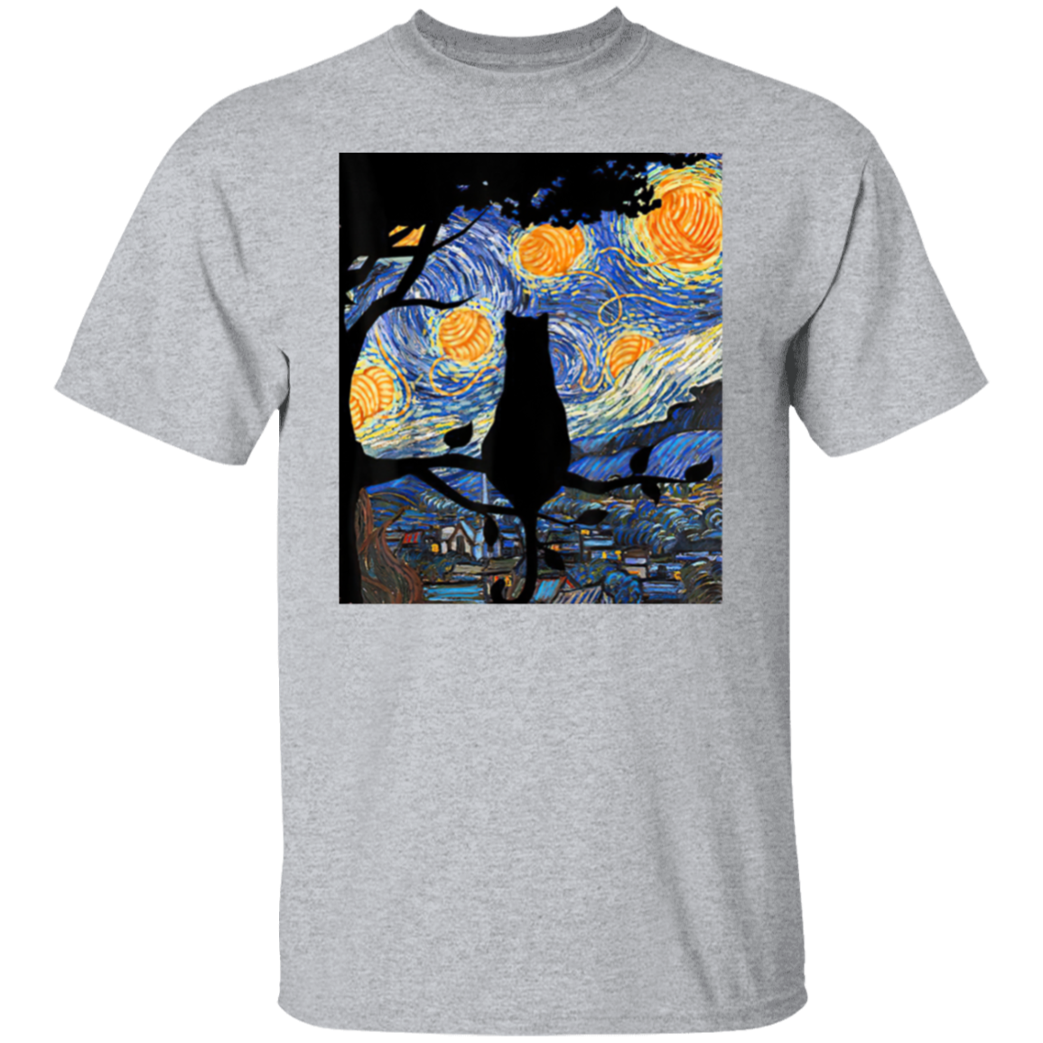 Cat T Starry Night Cat Tee Van Gogh Cat Gift T-Shirt - leleart