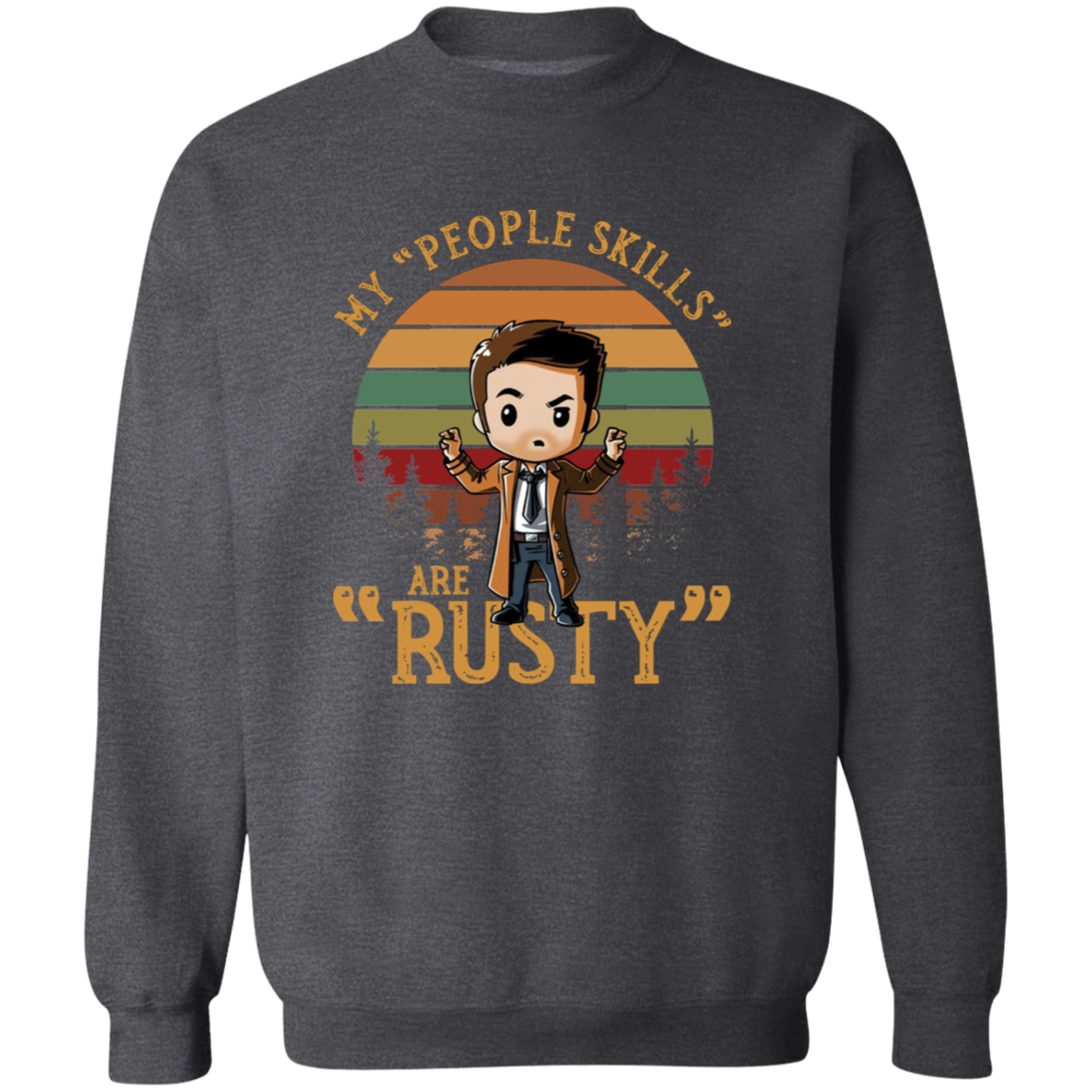Chibi Castiel Supernatural My People Skills Are Rusty Gildan Crewneck Pullover Sweatshirt
