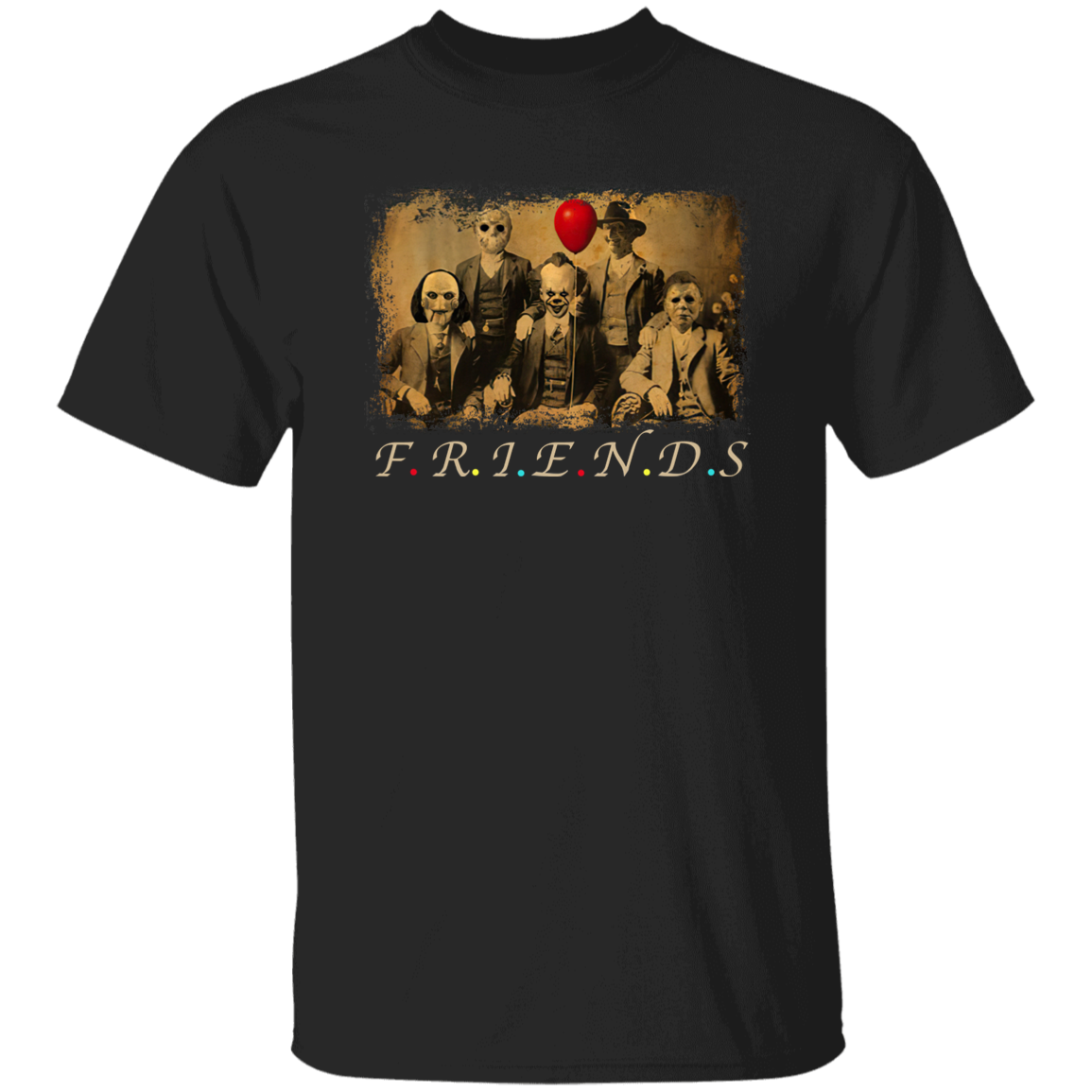 Fr-iends Horror Five Characters Squad Funny Halloween Movie Vintage T-Shirt