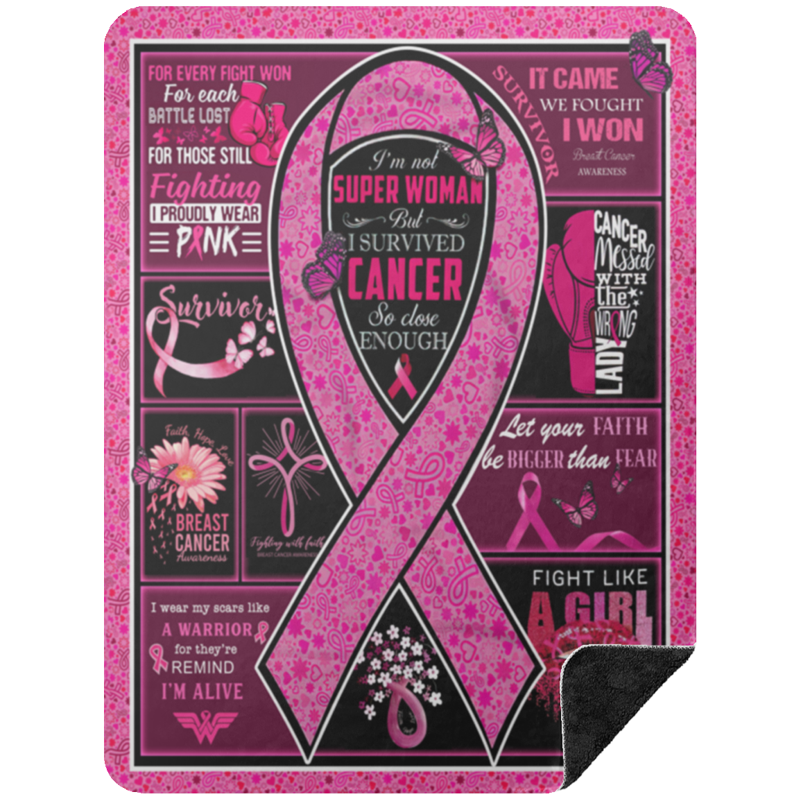 Breast Cancer Survivor I Proudly Wear Pink Ribbon Fleece Blanket, Premium Sherpa Blanket, Breast Cancer Blanket, Pink Ribbon BlanketBSHL Premium Black Sherpa Blanket 60x80