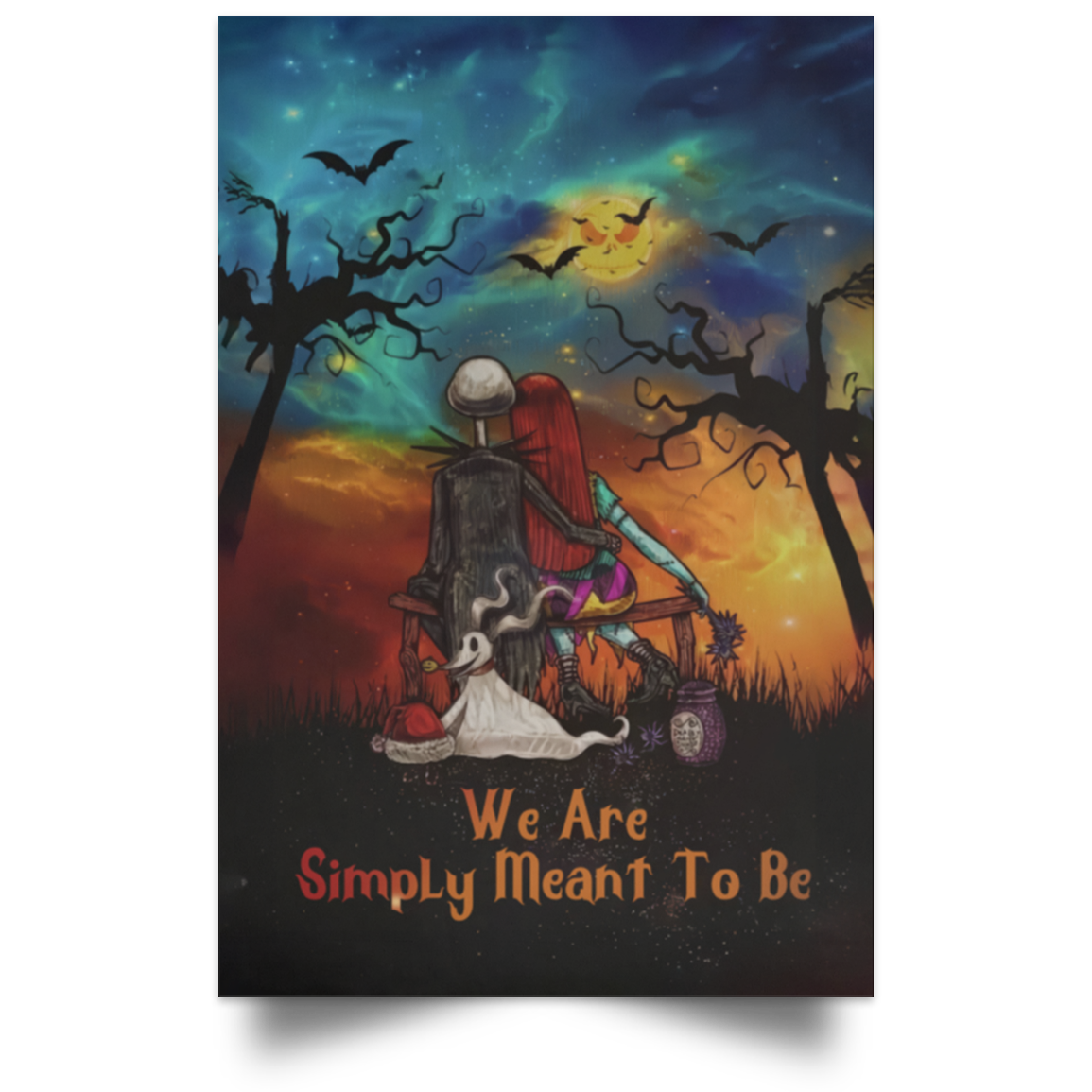 Jack with Sally We’re Simply Meant to Be Framed Canvas, Unframed Poster, Jack Canvas, Jack And Sally Canvas, Halloween Wall Decor POSPO Satin Portrait Poster