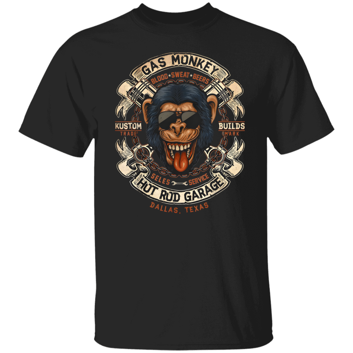 Monkey Gas Crossed Pistons Ribbon Logo T-Shirt