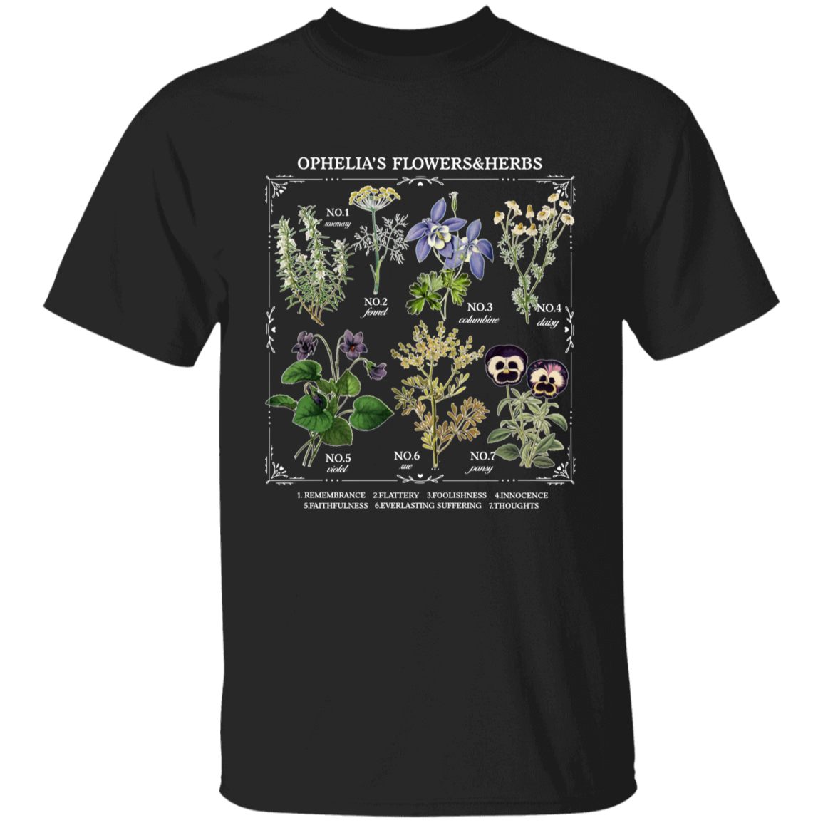 Ophelia's Flowers And Herbs Funny Literature Teacher Vintage T-Shirt - YOUTH