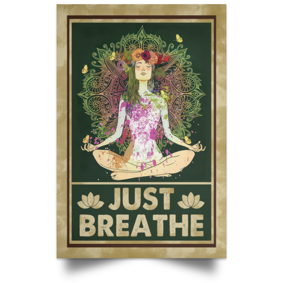 Girl Yoga Just Breathe Framed Canvas, Unframed Poster, Black Women Canvas, Yoga Canvas, Just Breathe Canvas, Feminist Wall Decor POSPO Satin Portrait Poster