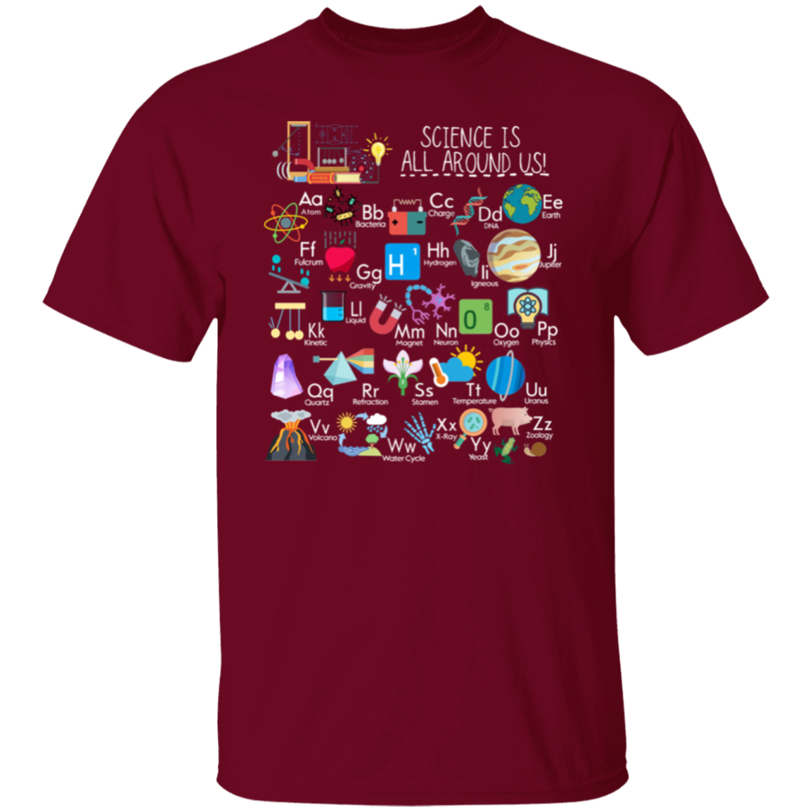 Science Is All Around Us Periodic TableT-Shirt, Science Alphabet Shirt, Fun & Educational STEM Tee for Teachers & Kid