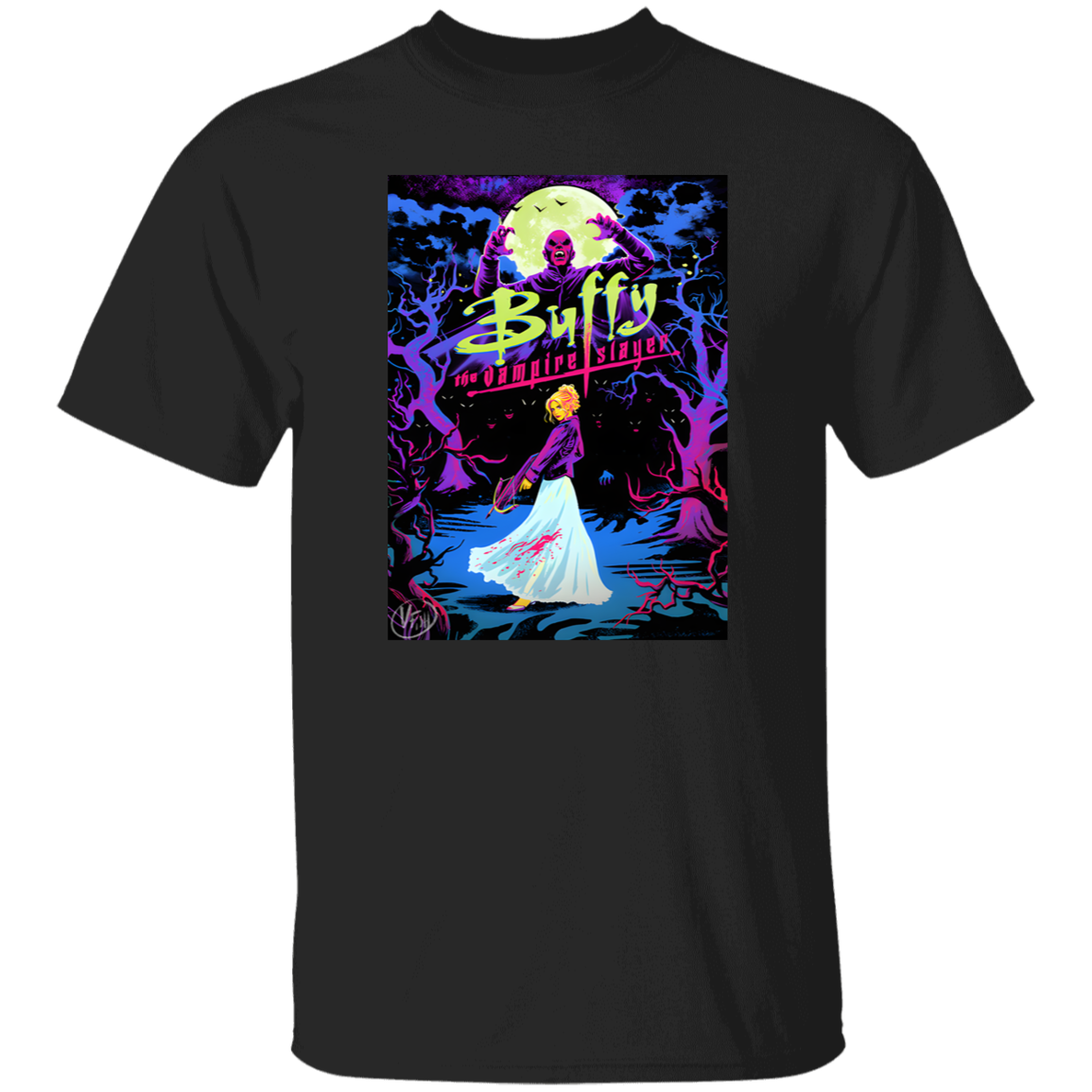 G500 5.3 oz. T-Shirt Gran camiseta vintage con diseño de bruja y luna de Halloween