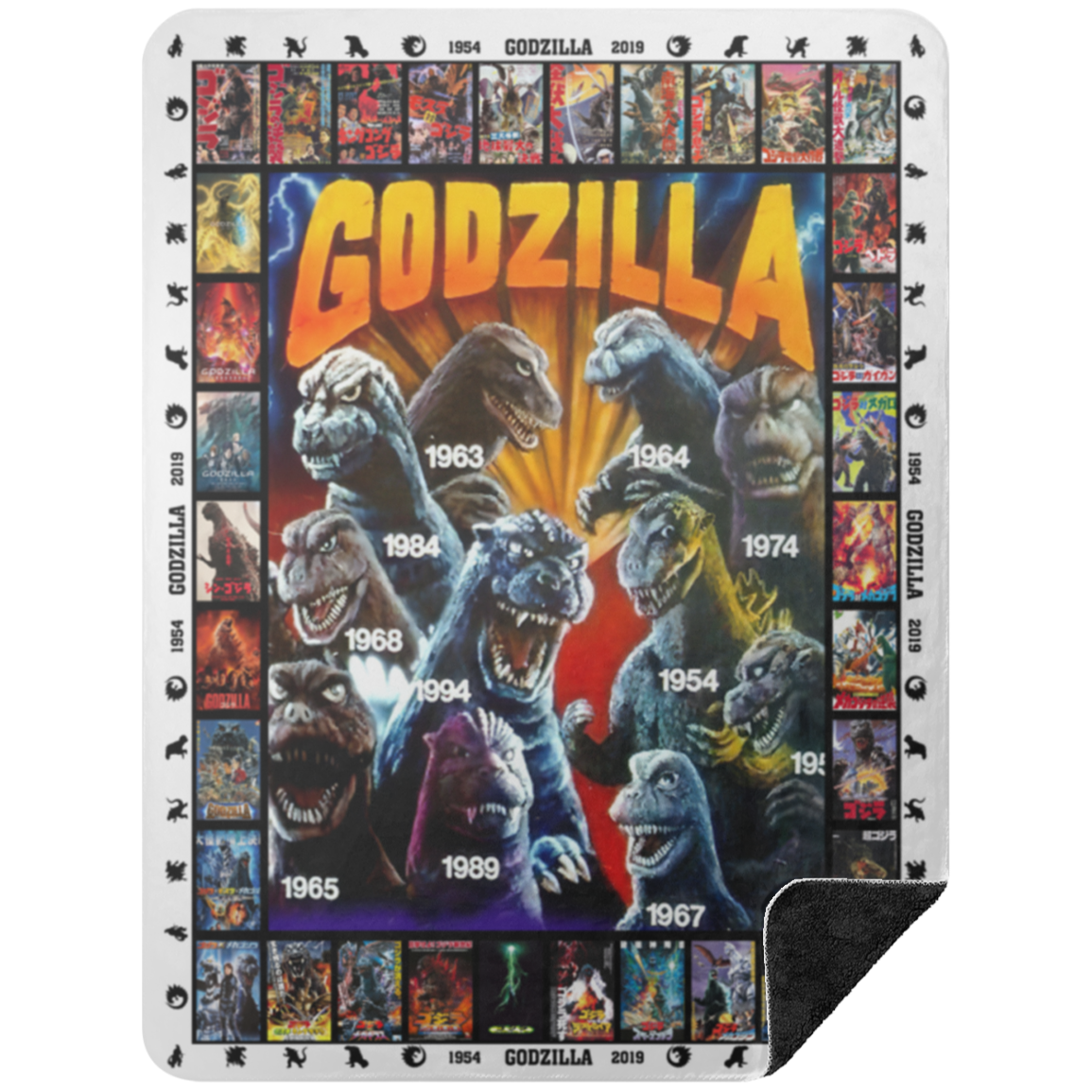 Godzilla All Version Fleece Blanket, Premium Sherpa Blanket, Monster Blanket, Godzilla Vs Kong Blanket, Godzilla Movie Blanket BSHL Premium Black Sherpa Blanket 60x80