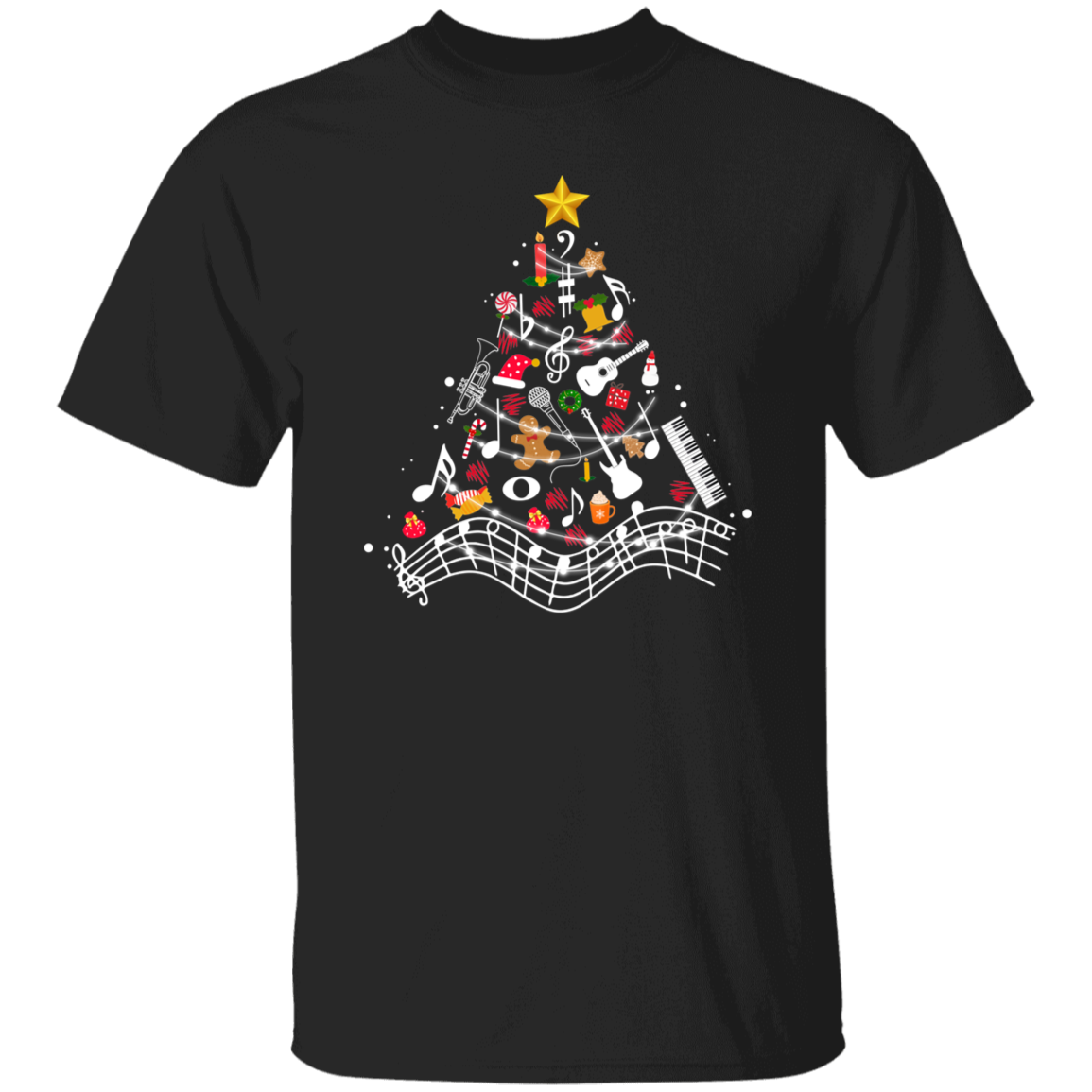Musical Christmas Tree Teacher Vintage T-Shirt, Christmas Shirt, Cute Christmas Gift, Musical Shirt, Music Teacher Gift G500 5.3 oz. T-Shirt