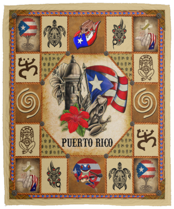 Puerto Rico Taino Symbols Fleece Blanket, Premium Sherpa Blanket, Puerto Rico Blanket, Puerto Rico Quilt, Puerto Rican Blanket VPM Cozy Plush Fleece Blanket - 50x60