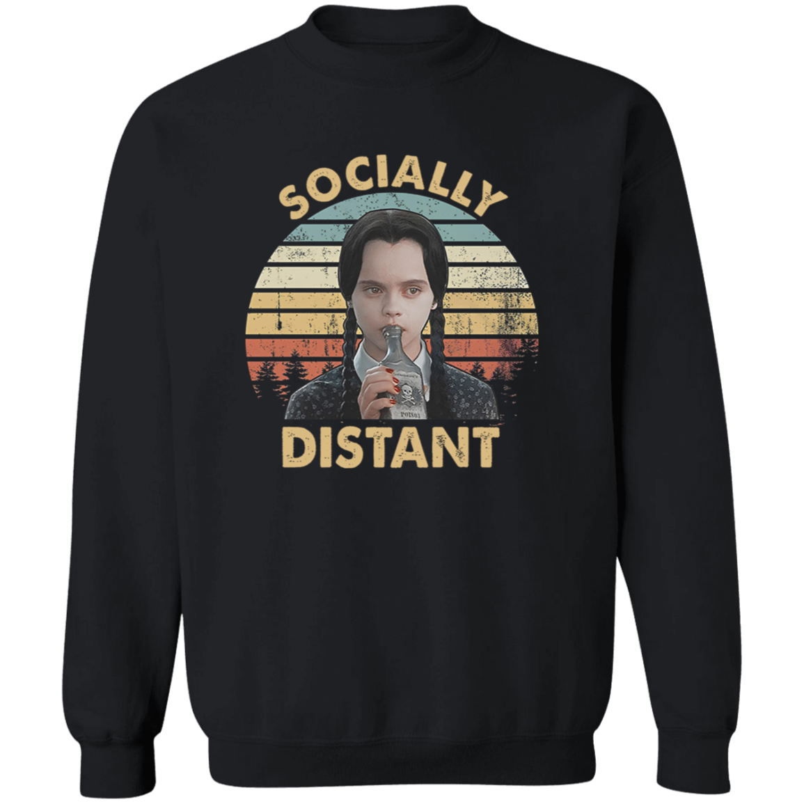 Socially Distant Funny Vintage T-Shirt, Wednesday Addams Shirt, Addams Family Shirt, Gift Tee For You And Your FamilyG180 Gildan Crewneck Pullover Sweatshirt