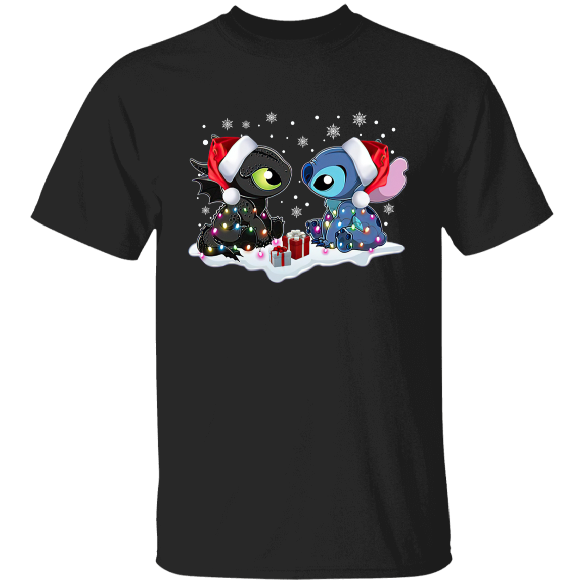 Stitch And Toothless Santa Christmas With Xmas Lights Unisex Sweatshirt T-Shirt - YOUTH