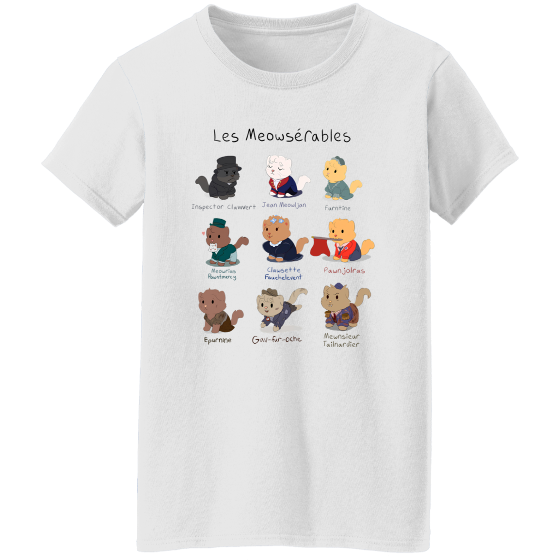 Cute Les Meowserables Cat Pun Teacher Vintage G500L Ladies' 5.3 oz. T-Shirt - WOMEN - letter