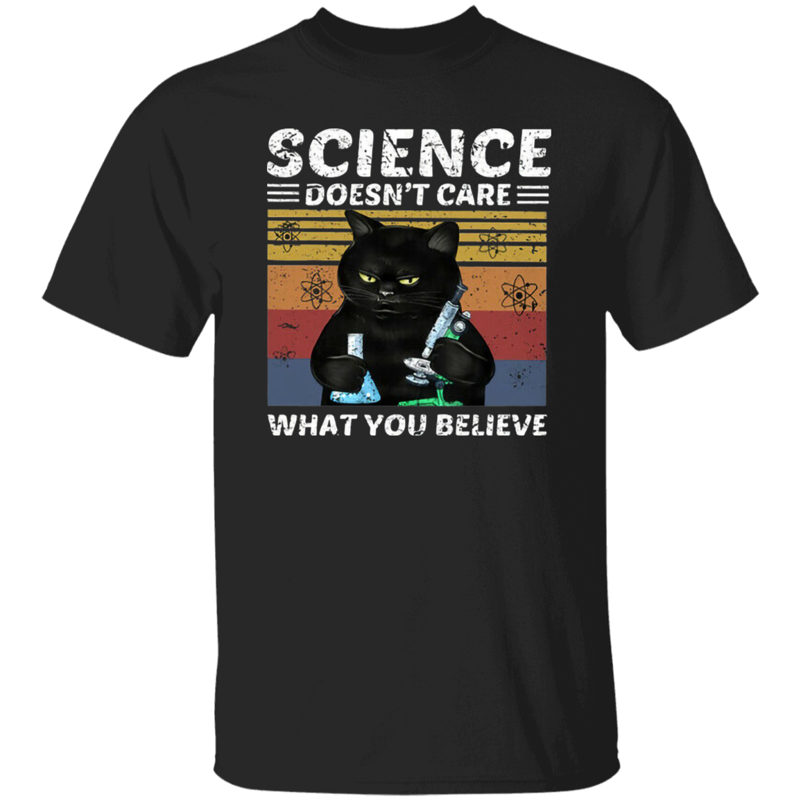 Science Doesn't Care What You Believe Vintage T-Shirt, Black Cat Vintage Shirt, Cat Shirt, Cat Lovers Shirt, Black Cat Shirt, Science Shirt G500 5.3 oz. T-Shirt