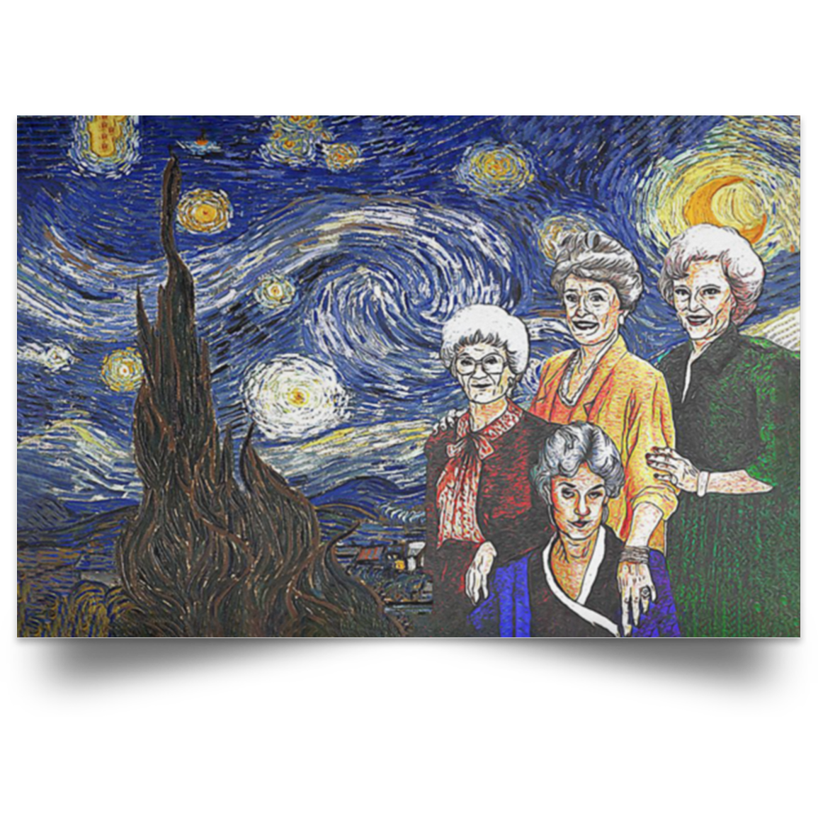 The Golden Girls Starry Night Framed Canvas, Unframed Poster, The Golden Girls Canvas, TV Series Canvas, Starry Night Wall Decor POSLA Satin Landscape Poster