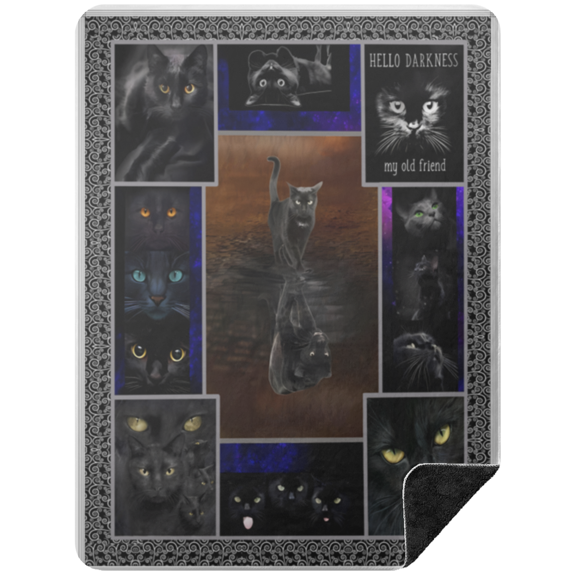 Cat Lover Hello Darkness My Old Friend Black Cat Cool Fleece Blanket, Premium Sherpa Blanket, Cool Black Cat Blanket, Darkness Cat Blanket BSHL Premium Black Sherpa Blanket 60x80