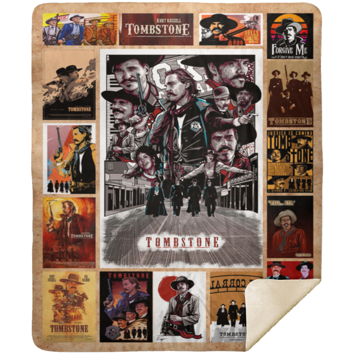 Tombstone Movie Fleece Blanket, Premium Sherpa Blanket, Tombstone Blanket, Western Movie Blanket, Western Cowboy Blanket MSHM Premium Sherpa Blanket 50x60