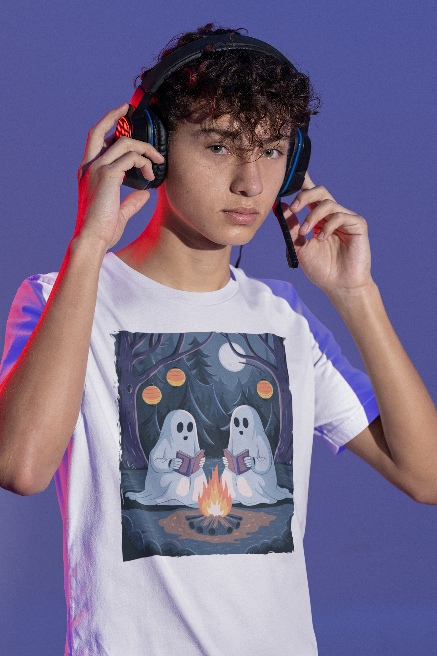 Ghost Book Reading Camping Retro Vintage T-Shirt