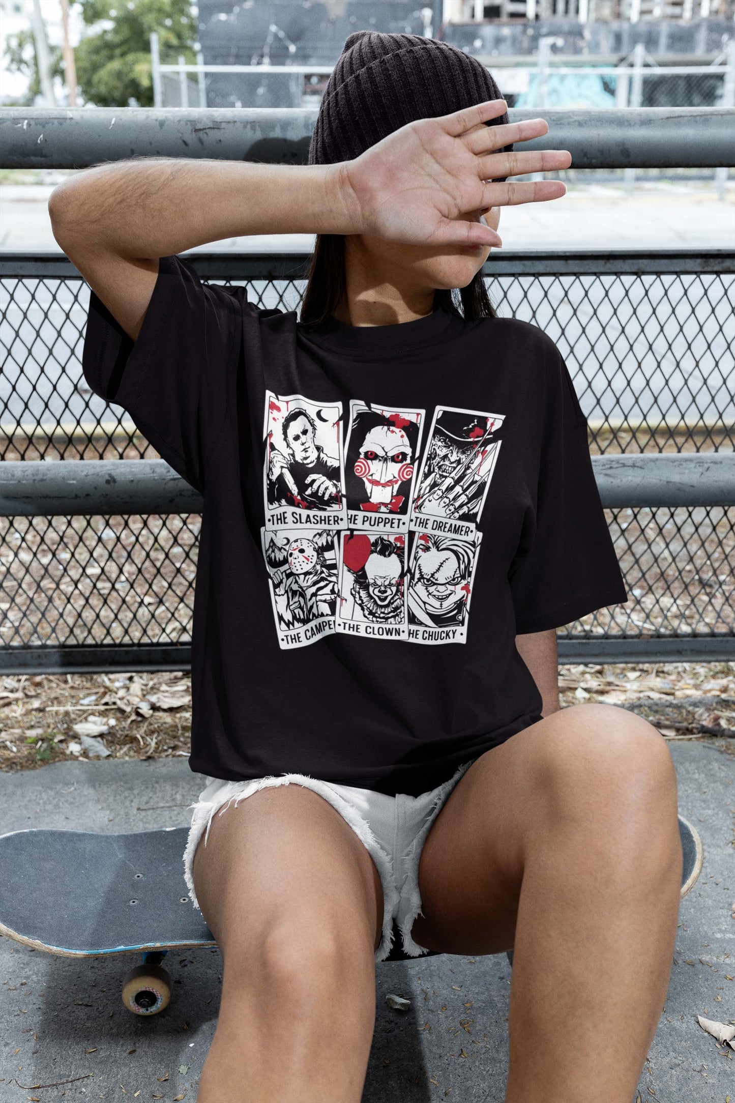 Horror Movie Characters Tarot Card Vintage T-Shirt