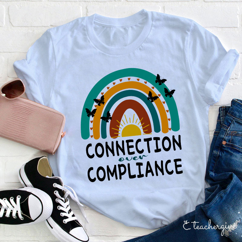 Connection over Compliance Rainbow Graphic Tee with Butterflies