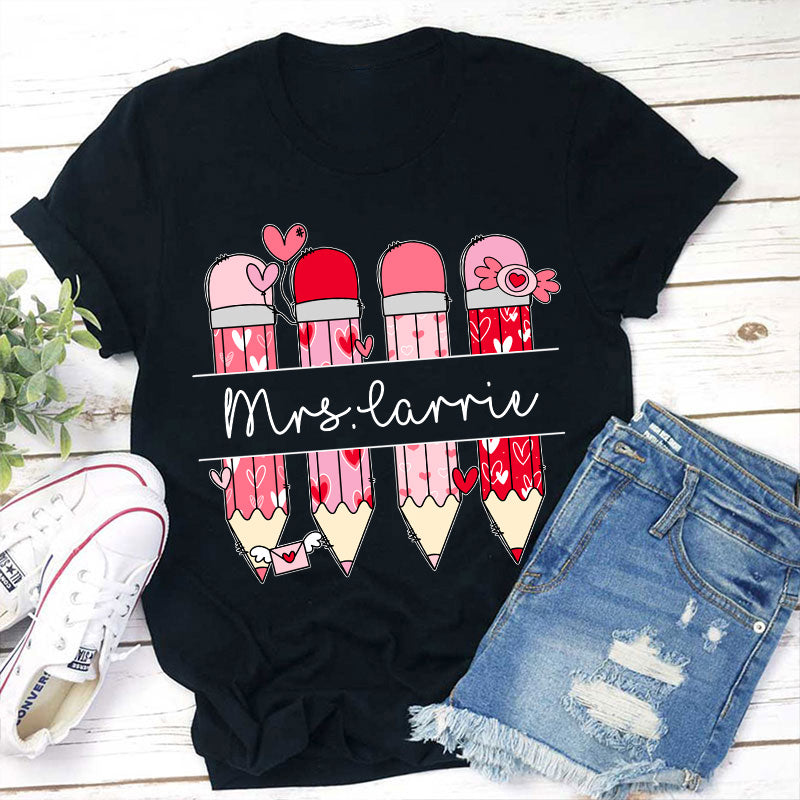 Mrs. Larrie Cute Valentine’s Day Pencil Graphic T-Shirt