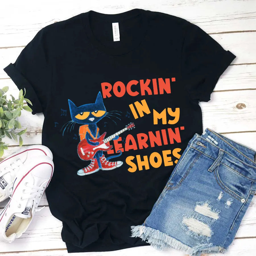 Rockin' In My Learnin' Shoes Shirt - Cute Cat Playing Guitar Tee