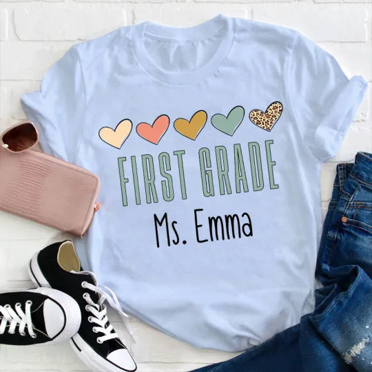 Custom First Grade Teacher Shirt - Personalized Ms. Emma Heart Design