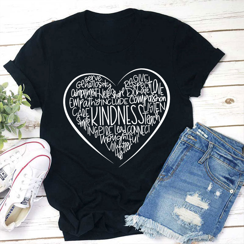 Kindness Heart Word Cloud T-Shirt - Inspirational Compassion & Empathy Tee