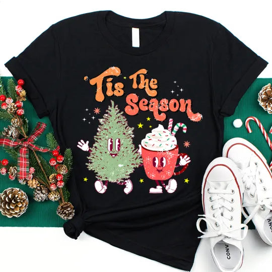 'Tis The Season Christmas Tree & Hot Cocoa Holiday T-Shirt