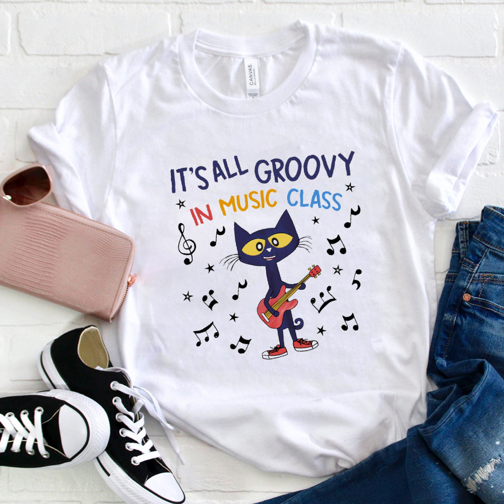 It's All Groovy In Music Class Cat Guitar T-Shirt