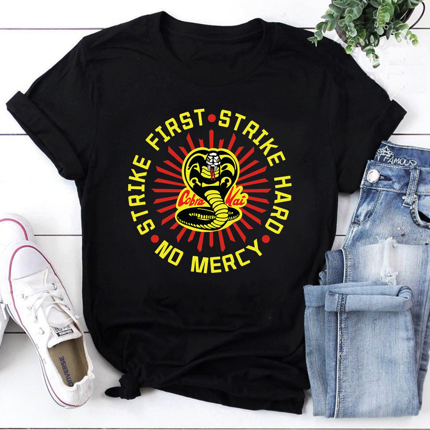 Cobra Kai T-shirt Strike First Strike Hard No Mercy Martial Arts Tee