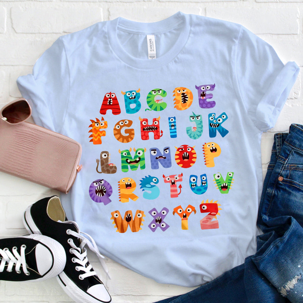 Kids Monster Alphabet T-Shirt - Fun Colorful ABC Letters Tee for Toddlers & Children