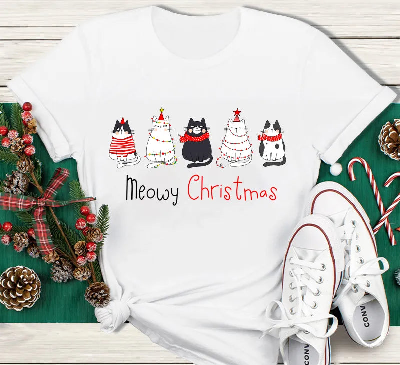 Meowy Christmas Cat Shirt - Cute Holiday Cat Graphic Tee