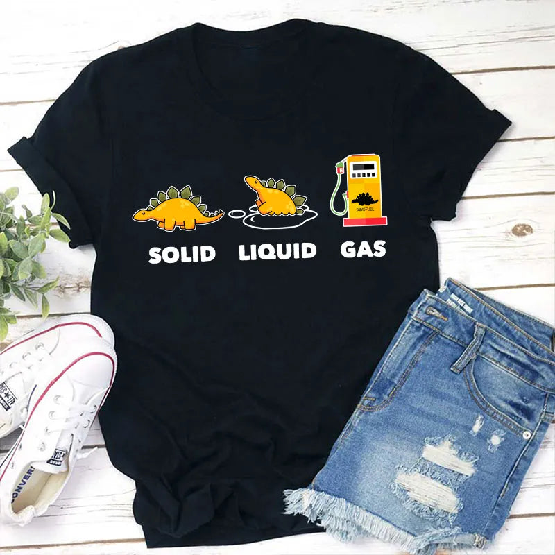 Funny Solid Liquid Gas Dinosaur T-Shirt - Science Humor Tee