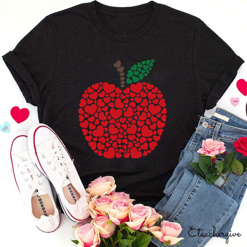 Heart Apple Graphic Tee - Cute Teacher Valentine Shirt
