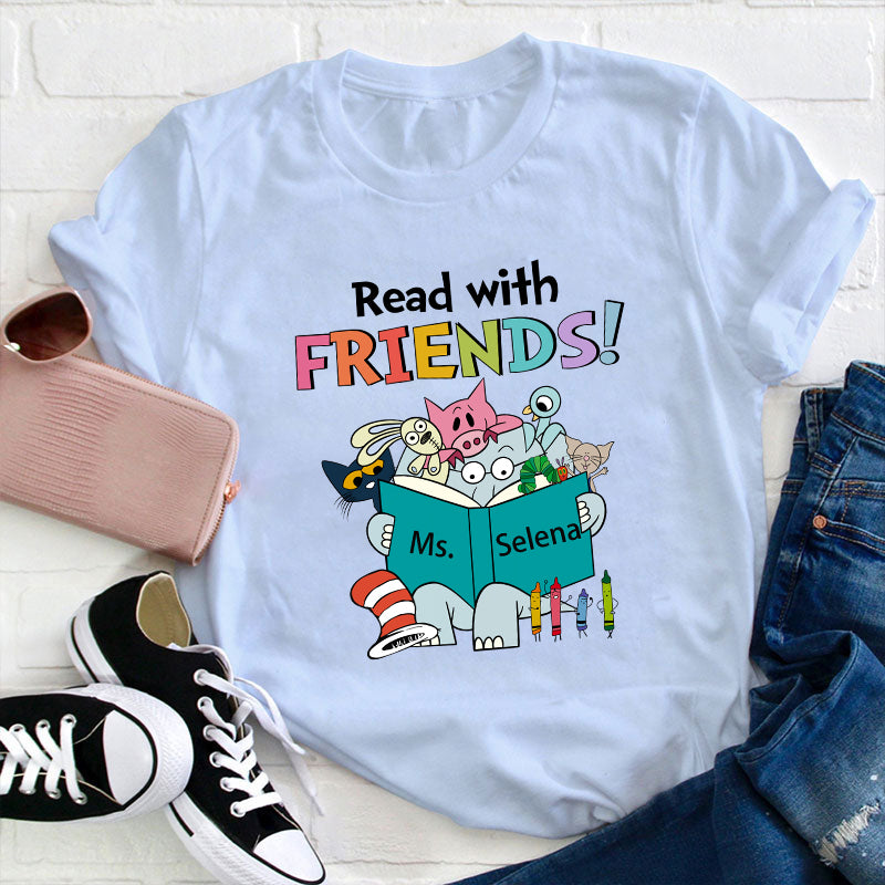 Read with Friends Personalized Teacher T-Shirt, Cute Animal Reading Group Tee