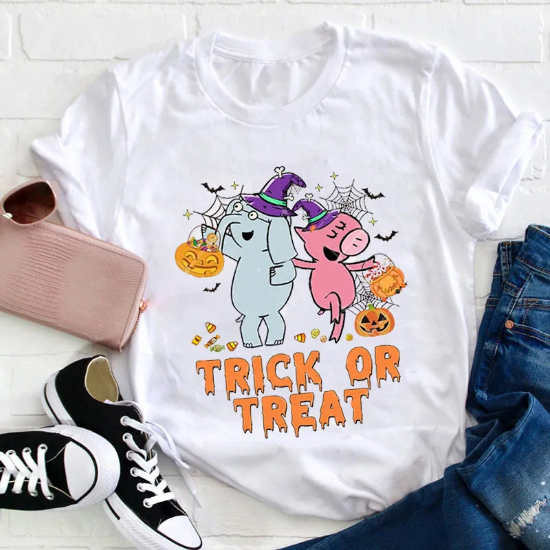 Cute Halloween Trick or Treat Elephant and Pig T-Shirt