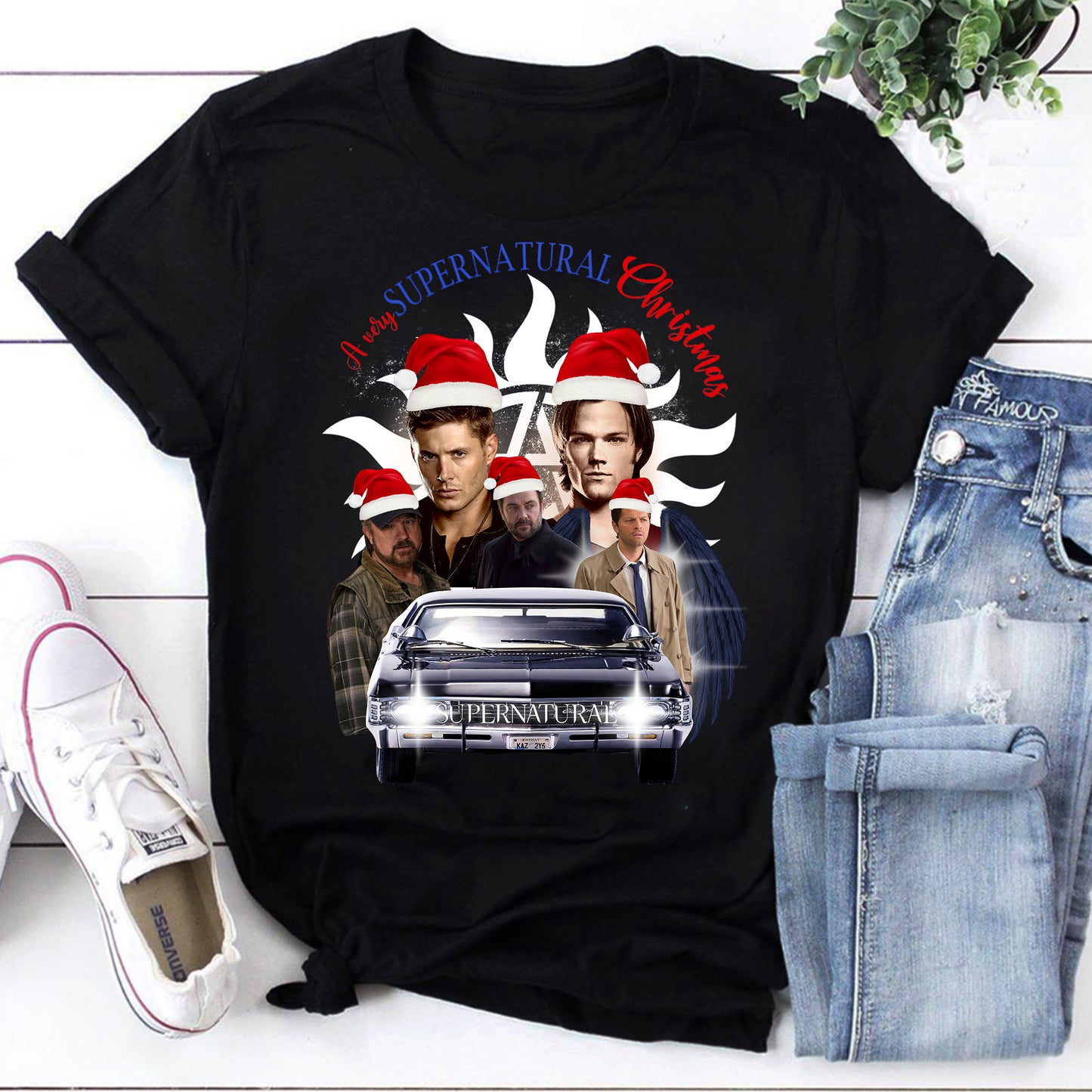 Supernatural Christmas T-Shirt with Winchester Brothers and Impala