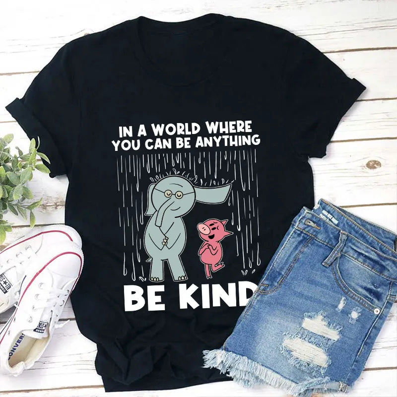 Be Kind Inspirational Elephant and Pig T-Shirt - Positive Message Tee