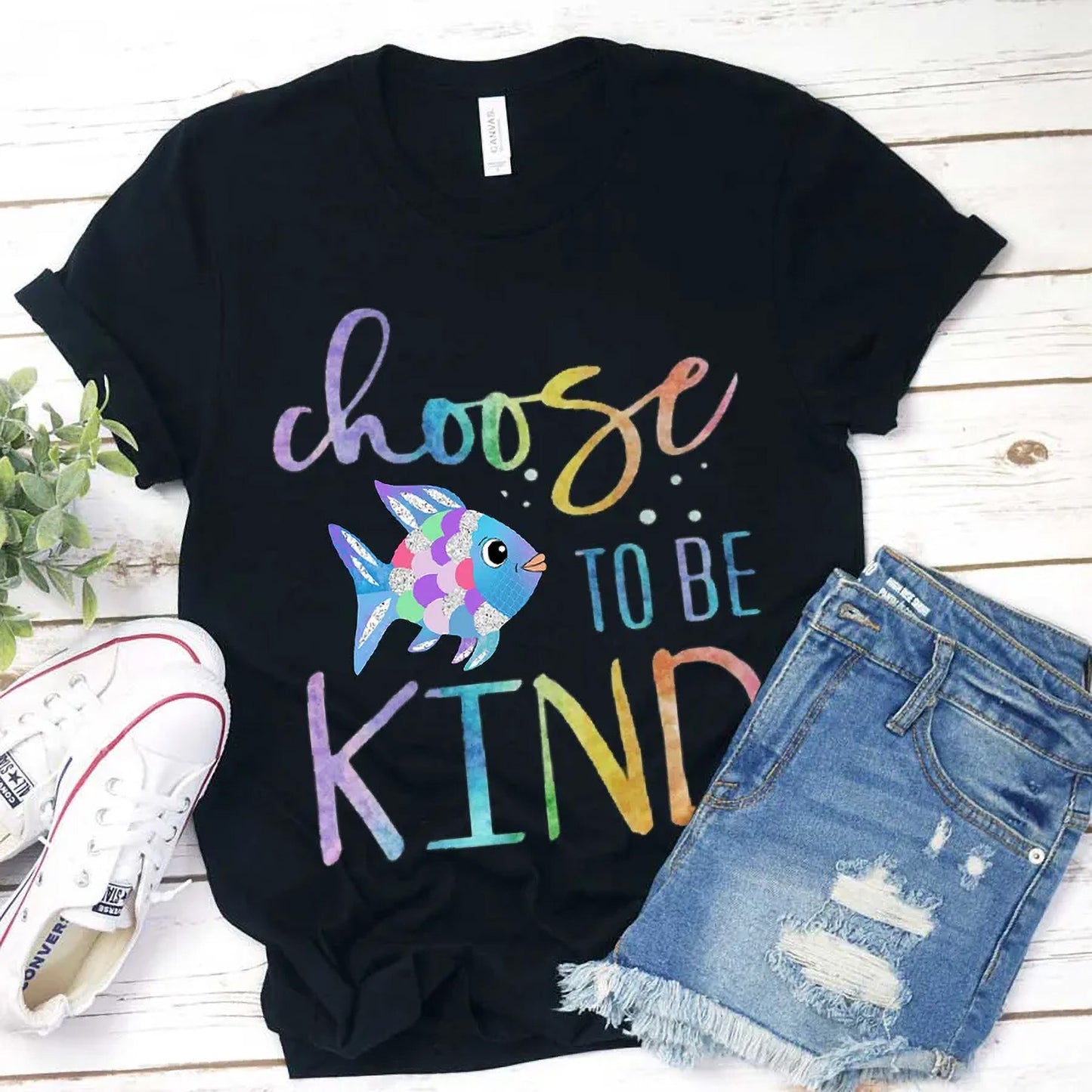 Choose to Be Kind Colorful Fish Inspirational Quote T-Shirt