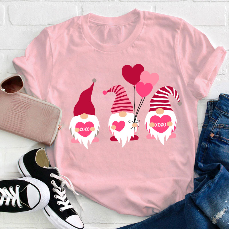 Valentine's Day Gnome T-Shirt with Heart Balloons and XOXO Design